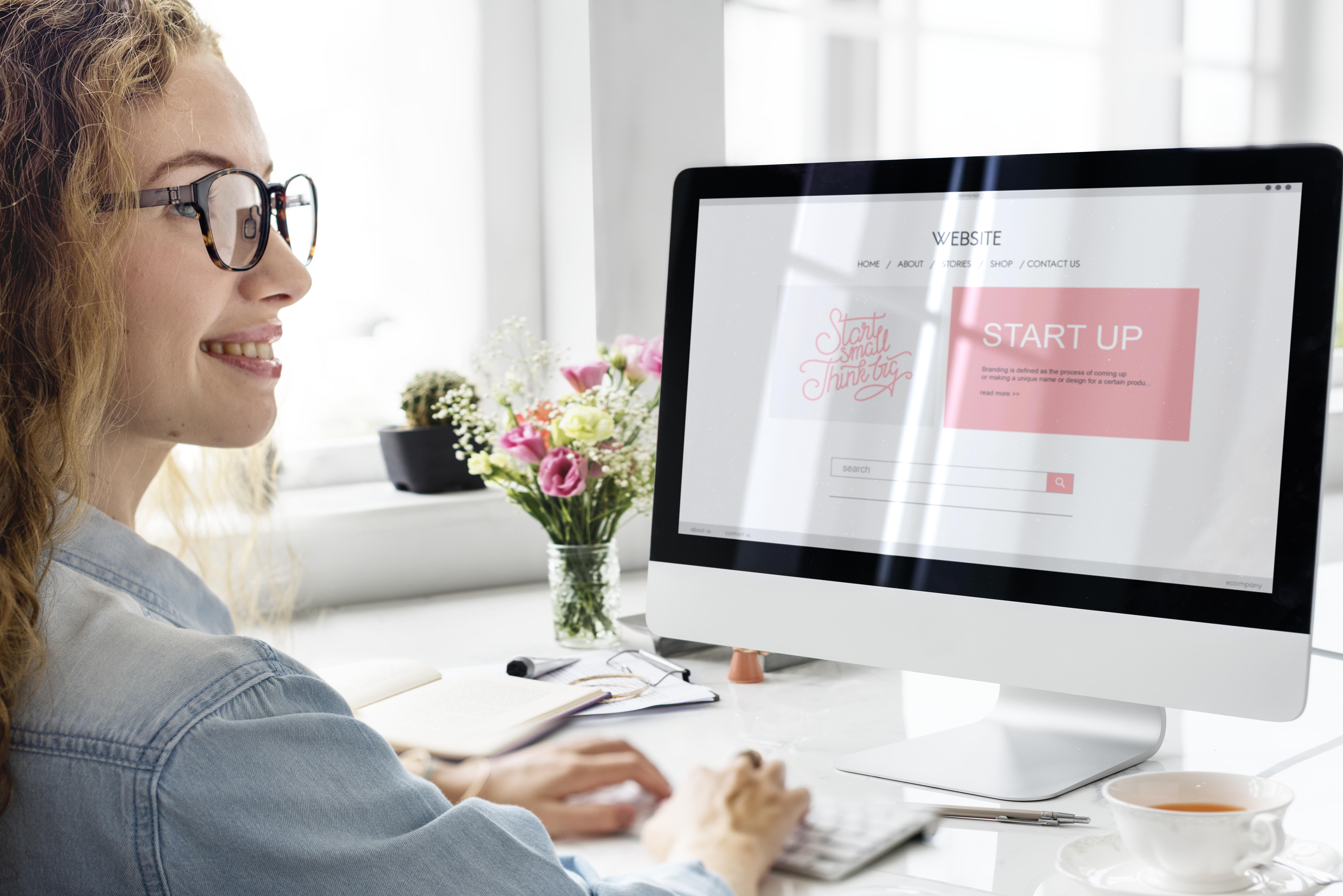 Small business owner laptop website — woman, entrepreneur, owner